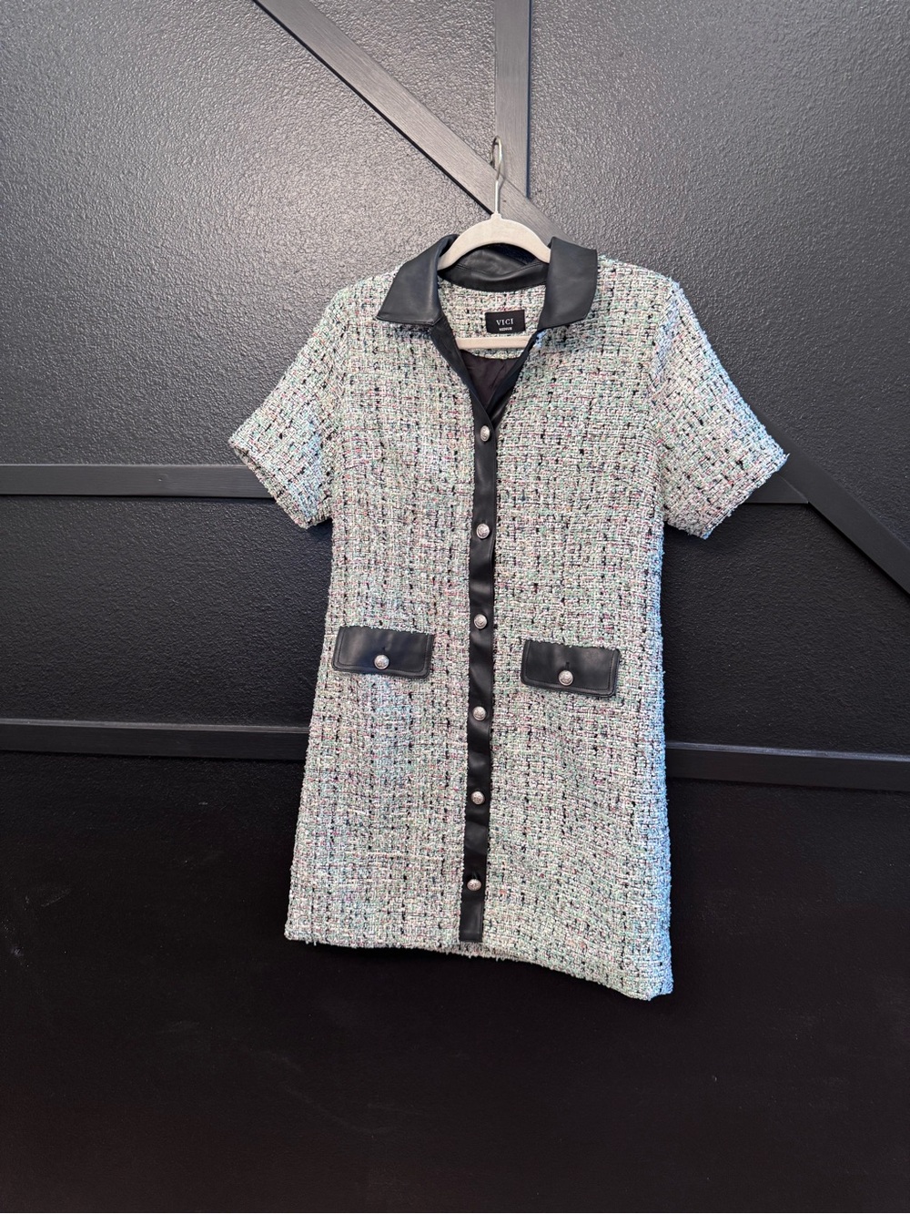 Vici Tweed Mini Dress with Black Trim
